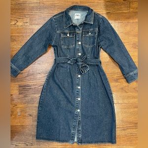 Zara midi denim belted denim dress, unworn without tags